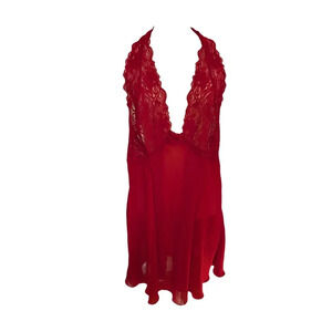 Vintage Red Lace Halter Slip Dress Low Back Plunging Neckline Sabrina Carpenter